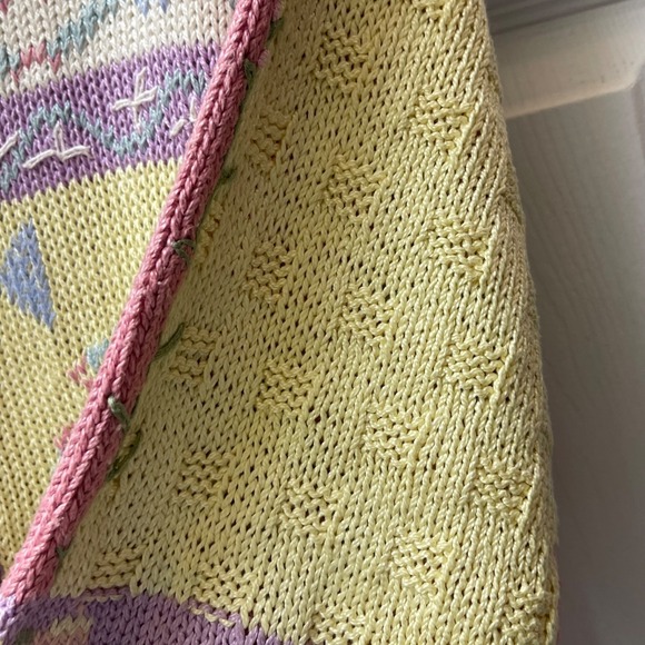 Vintage Handmade Women's Medium Spring Pastels Graphic Cardigan 90's Grannycore - Picture 8 of 15